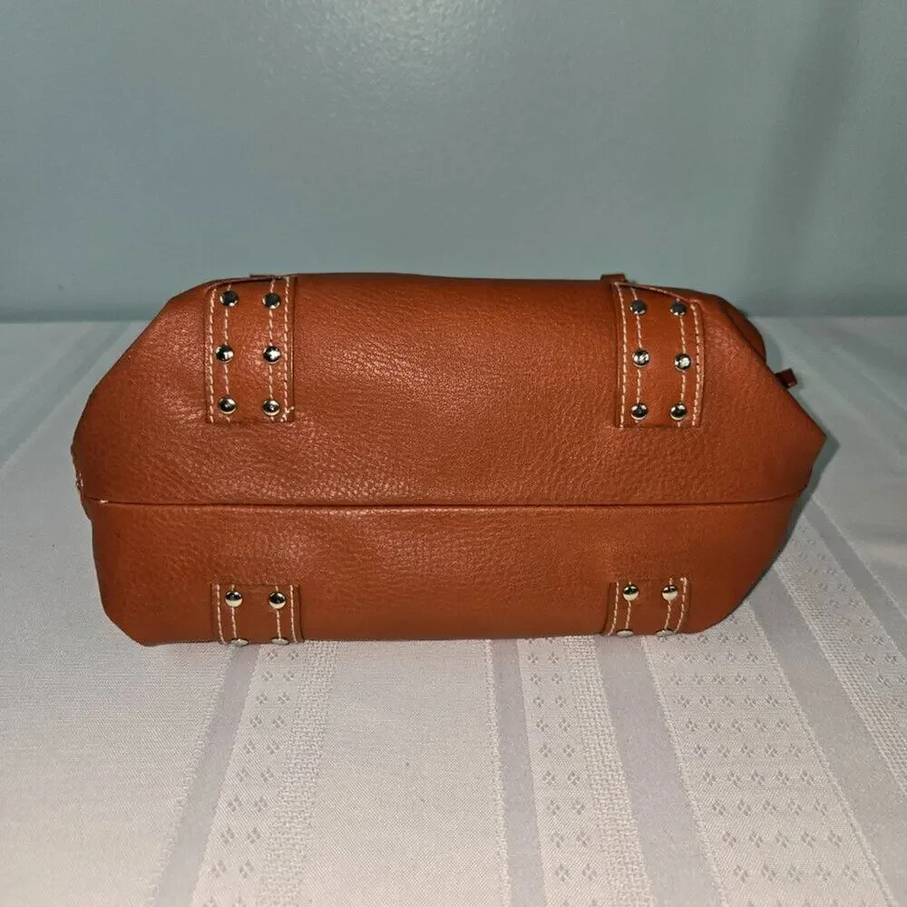 St Johns Bay Faux Leather Double Strap Burnt Orange Rust Satchel Purse Bag NEW